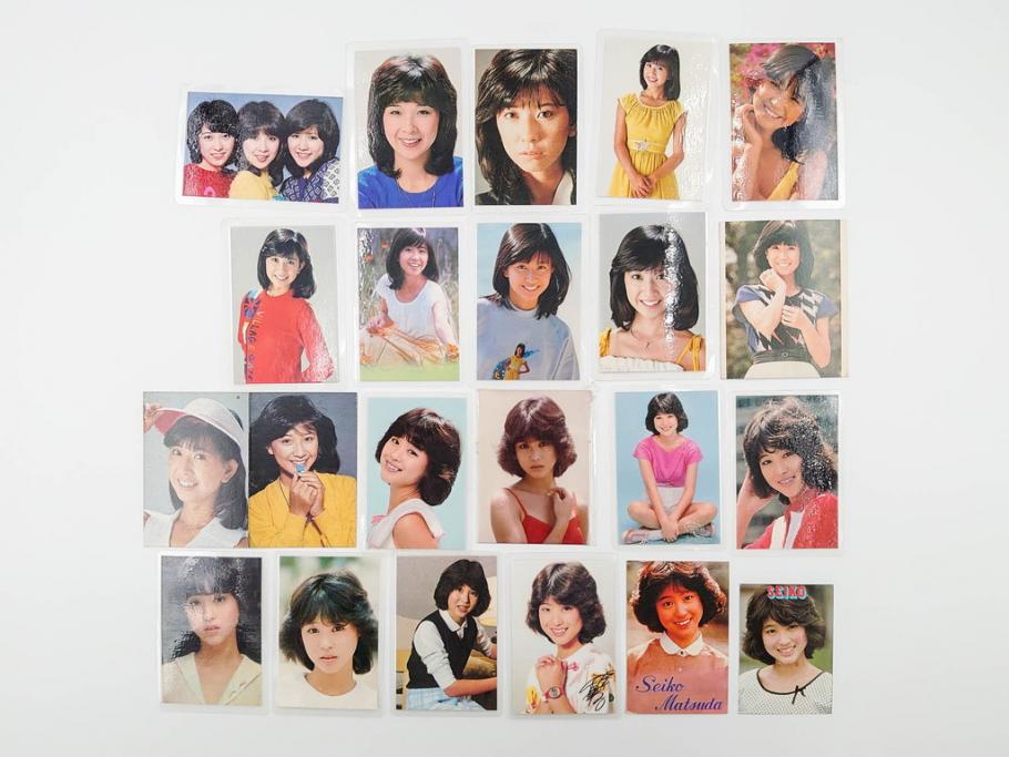 当時物　昭和期　松田聖子　キャンディーズ　伊藤蘭　藤村美樹　田中好子　大場久美子　ラミネートカード　ブロマイドなど21点セット(サンミュージック、渡辺プロダクション、アイドル、歌手、女優)(R-083682)