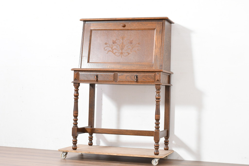 中古　美品　三越家具(現カントリーハウス)　Brugge(ブルージュ)　温かみのある色合いが素敵!カントリースタイルの空間づくりにおすすめのライティングビューロー(簿記机、ワークデスク、在宅用、在宅ワーク用)(定価約36万円)(R-083715)