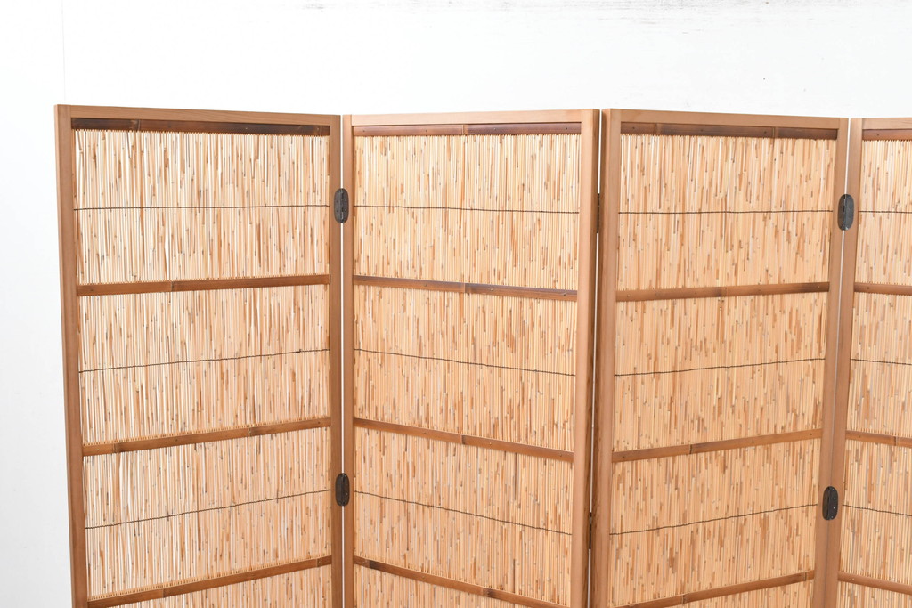 中古　未使用　展示品　茶道具　優しい木の温もり溢れる6枚折りの花寄屏風(衝立て、つい立て、パーテーション、仕切り、6連、六連)(定価約21万円)(R-083626)