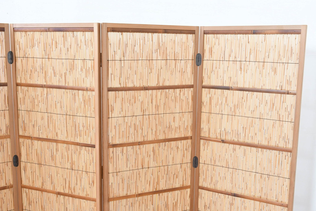 中古　未使用　展示品　茶道具　優しい木の温もり溢れる6枚折りの花寄屏風(衝立て、つい立て、パーテーション、仕切り、6連、六連)(定価約21万円)(R-083626)