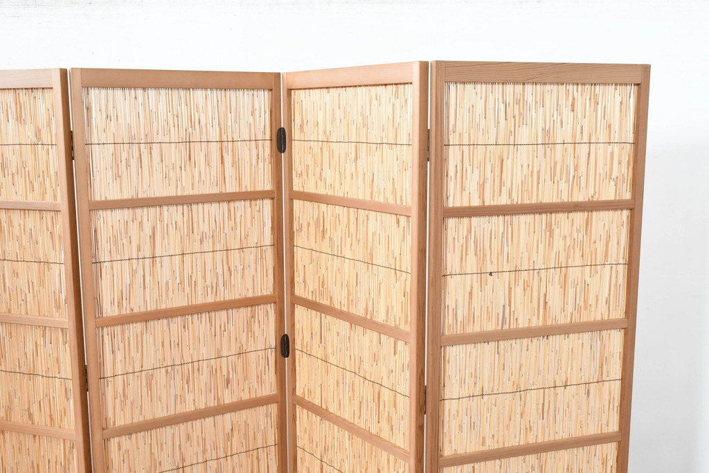 中古　未使用　展示品　茶道具　優しい木の温もり溢れる6枚折りの花寄屏風(衝立て、つい立て、パーテーション、仕切り、6連、六連)(定価約21万円)(R-083626)
