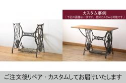 【オーダー家具実例】棚付き作業台(カウンターテーブル)を新規製作。他店の商品のデザインを参考に無垢材でつくりました。どうしても無垢材にこだわりたいということで依頼していただきました。天板は厚さ24ミリのヒノキ無垢材で頑丈です。色もサイズもご指定通りです。(カフェテーブル、机)