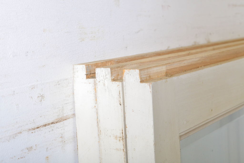 レトロ建具　昭和レトロ　ペイント仕上げ限定　ホワイトペイントが爽やかなガラス戸3枚セット(引き戸、建具)(R-063027)