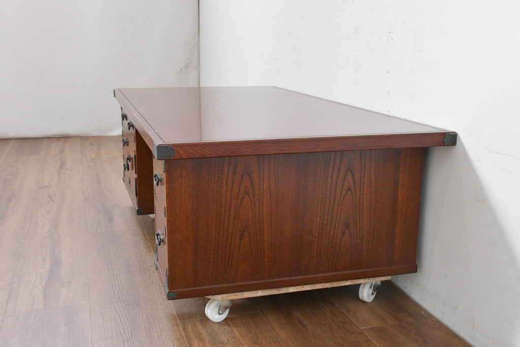中古　美品　民芸家具　様々な使い方ができる!左右入れ替え可能な組み立て式両袖机(文机、座卓、座机、ローテーブル、作業台、ワークデスク、在宅ワーク、在宅用)(R-083753)