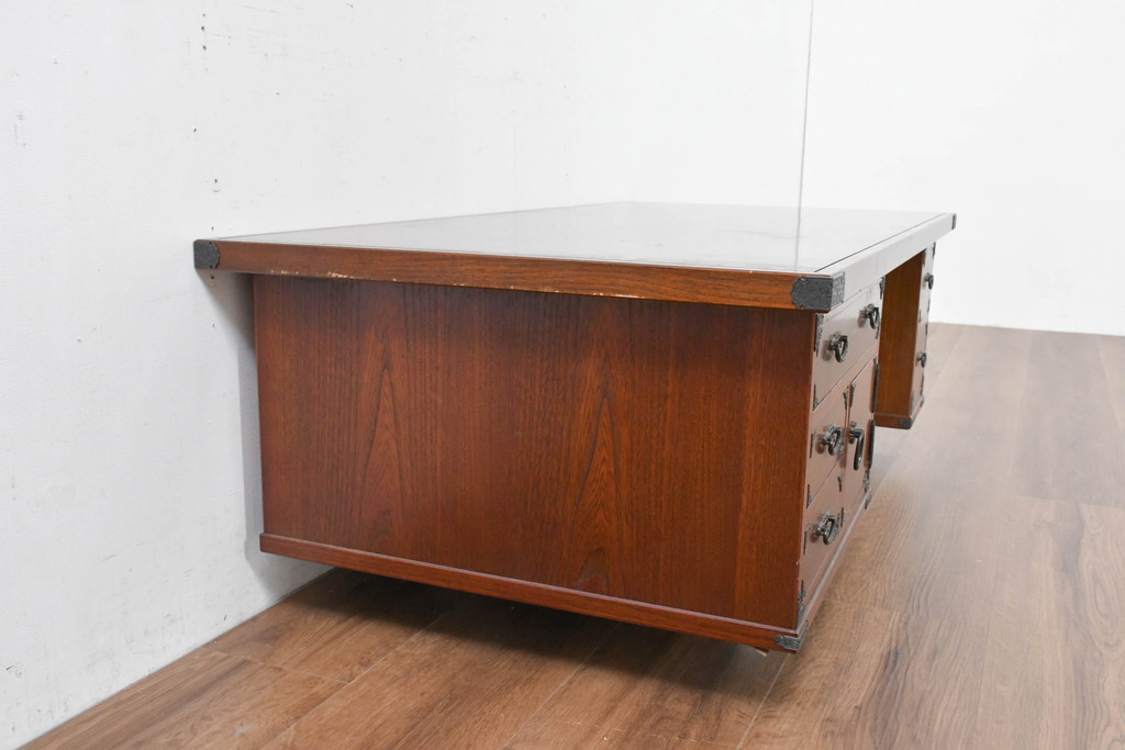 中古　美品　民芸家具　様々な使い方ができる!左右入れ替え可能な組み立て式両袖机(文机、座卓、座机、ローテーブル、作業台、ワークデスク、在宅ワーク、在宅用)(R-083753)
