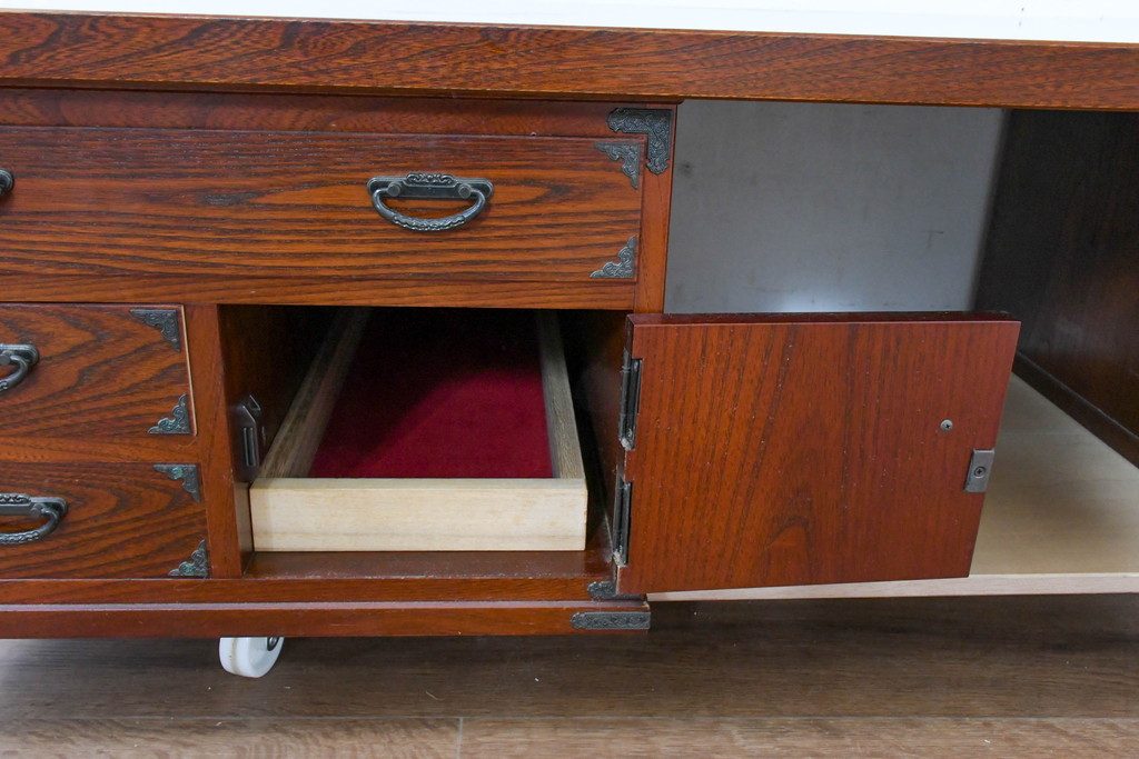 中古　美品　民芸家具　様々な使い方ができる!左右入れ替え可能な組み立て式両袖机(文机、座卓、座机、ローテーブル、作業台、ワークデスク、在宅ワーク、在宅用)(R-083753)