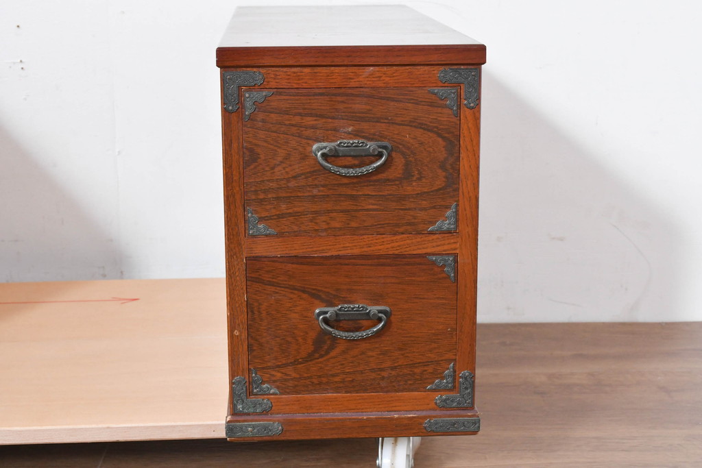 中古　美品　民芸家具　様々な使い方ができる!左右入れ替え可能な組み立て式両袖机(文机、座卓、座机、ローテーブル、作業台、ワークデスク、在宅ワーク、在宅用)(R-083753)
