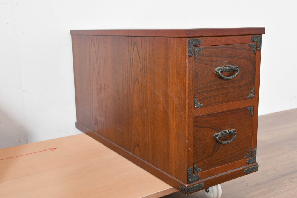 中古　美品　民芸家具　様々な使い方ができる!左右入れ替え可能な組み立て式両袖机(文机、座卓、座机、ローテーブル、作業台、ワークデスク、在宅ワーク、在宅用)(R-083753)