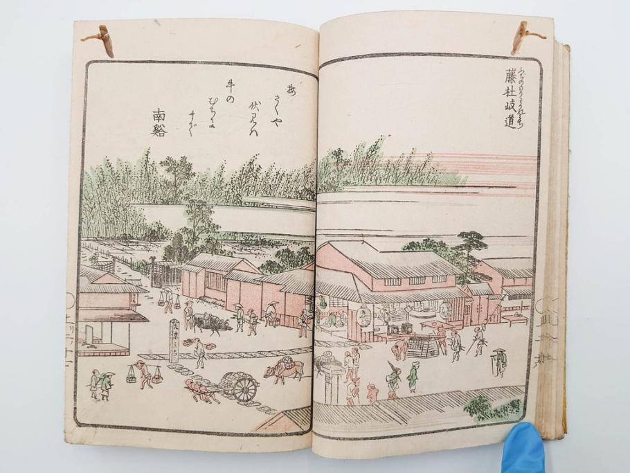江戸期　暁晴翁著　松川半山画　淀川両岸一覧　上り船の部　上下 2冊揃(木版画、地誌、古書、和本)(R-083687)　