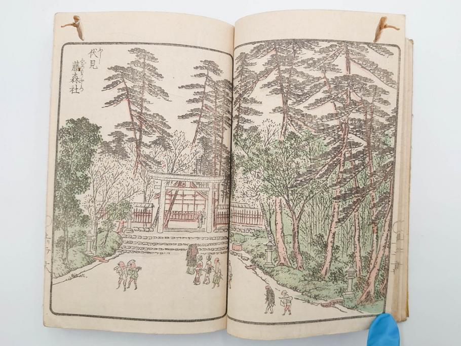 江戸期　暁晴翁著　松川半山画　淀川両岸一覧　上り船の部　上下 2冊揃(木版画、地誌、古書、和本)(R-083687)　