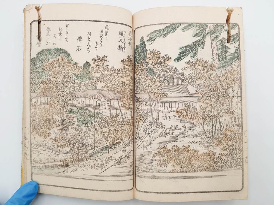 江戸期　暁晴翁著　松川半山画　淀川両岸一覧　上り船の部　上下 2冊揃(木版画、地誌、古書、和本)(R-083687)　