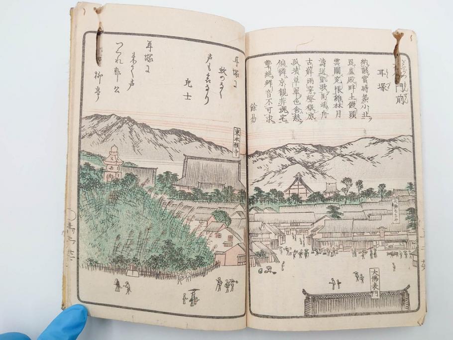江戸期　暁晴翁著　松川半山画　淀川両岸一覧　上り船の部　上下 2冊揃(木版画、地誌、古書、和本)(R-083687)　