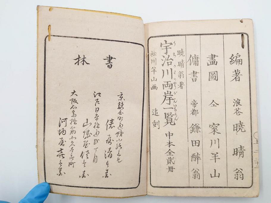 江戸期　暁晴翁著　松川半山画　淀川両岸一覧　上り船の部　上下 2冊揃(木版画、地誌、古書、和本)(R-083687)　