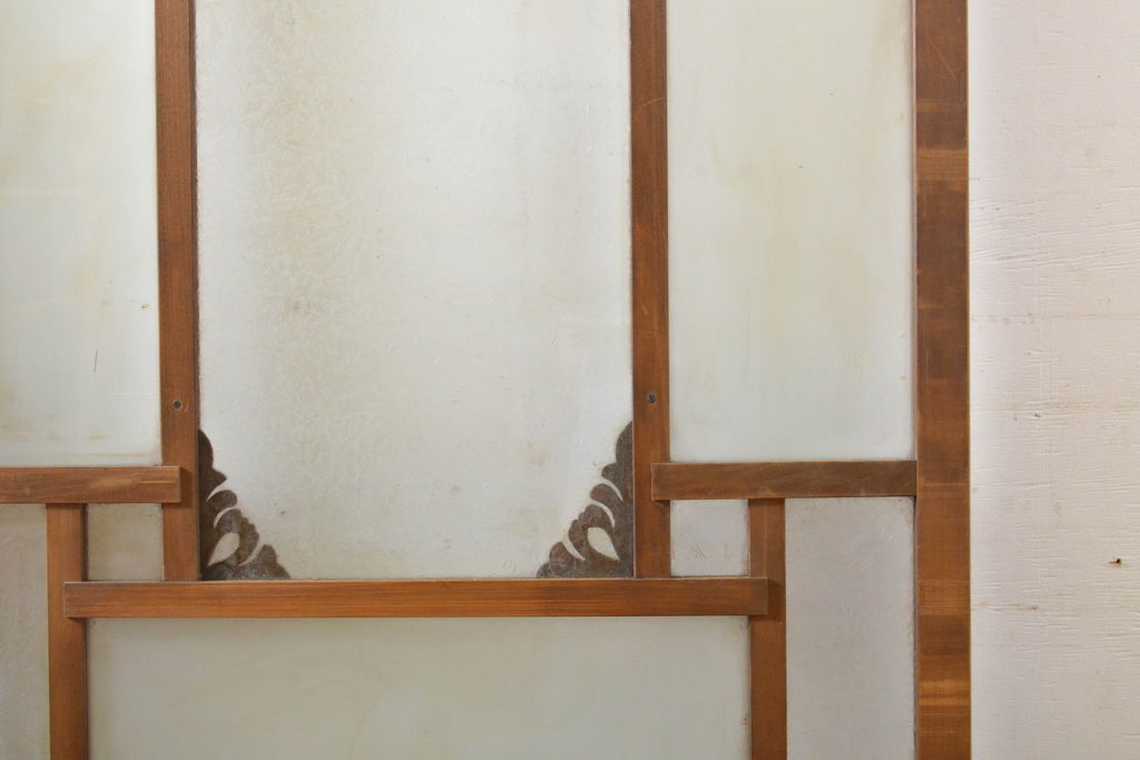 アンティーク建具　大正ロマン　ノスタルジックな雰囲気を醸し出す古い洋館のガラス戸2枚セット(引き戸、建具)(R-062703)