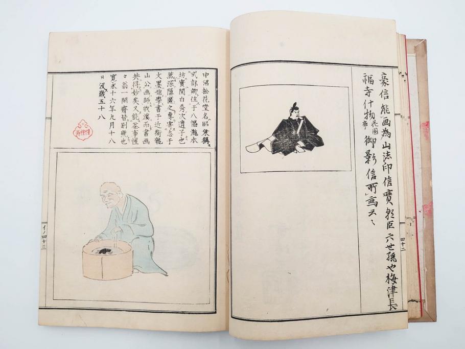 明治27年　増補　谷文晁本朝画纂大全　4冊揃(彩色木版画、古書、和本)(R-083690)　