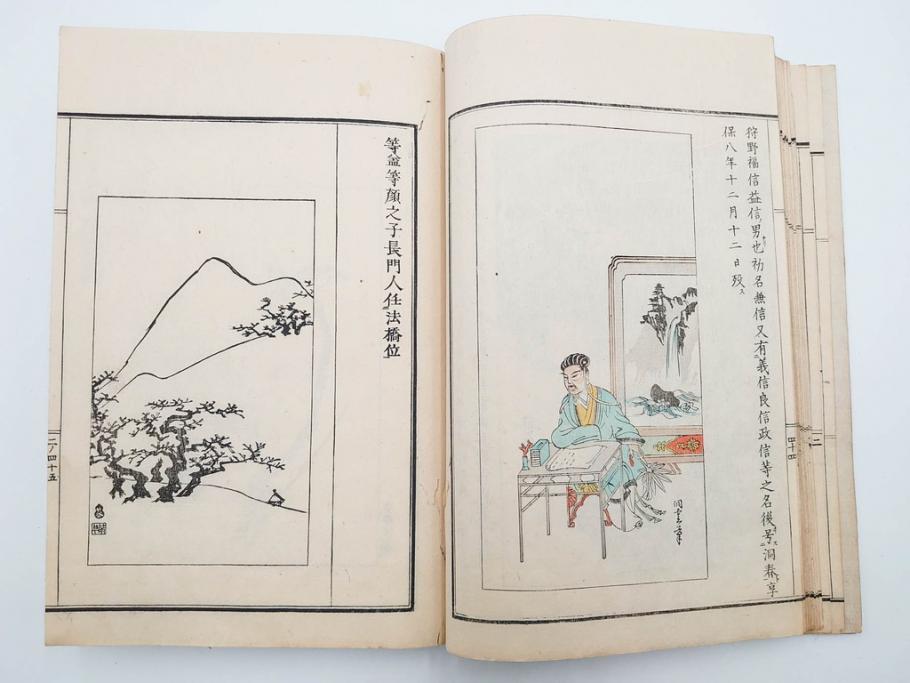 明治27年　増補　谷文晁本朝画纂大全　4冊揃(彩色木版画、古書、和本)(R-083690)　