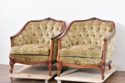 中古　美品　DREXEL HERITAGE(ドレクセルヘリテイジ)　シンプルな柄の上品な1人掛けソファ+オットマンのセット(1人掛けソファ、アームチェア、スツール)(R-066818)