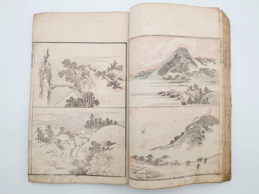 葛飾北斎　「北斎漫画」　二編(2編)　四編(4編)　浮世絵　木版画　2冊セット(画集、絵手本、和本、古書)(R-083696)