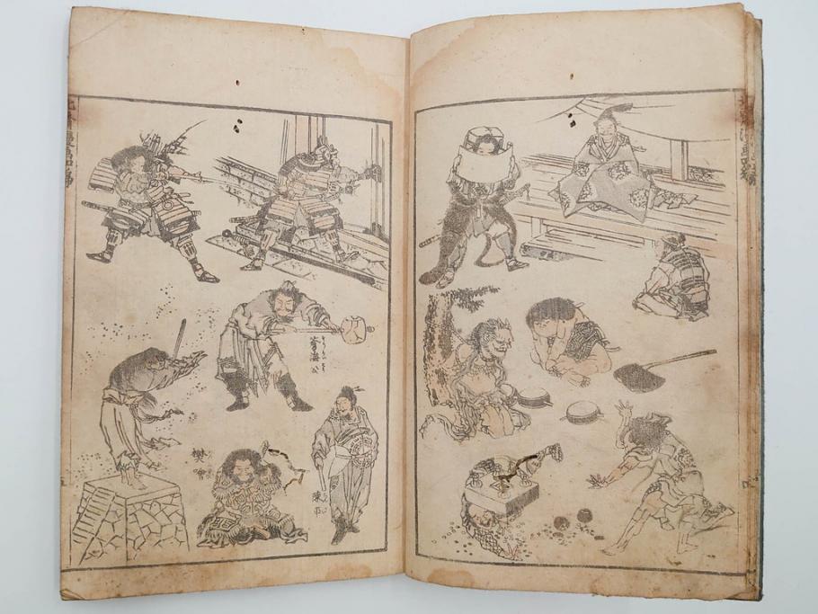 葛飾北斎　「北斎漫画」　二編(2編)　四編(4編)　浮世絵　木版画　2冊セット(画集、絵手本、和本、古書)(R-083696)
