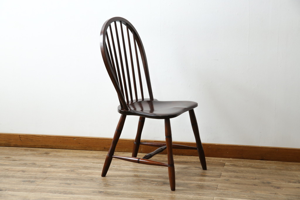 中古　超美品　松本民芸家具　シックな佇まいが魅力的な#72型・リーチチェア(ダイニングチェア、ウィンザーチェア、板座チェア、椅子、ウインザーチェア)(定価約98000円)(R-082684)