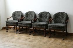 中古　美品　カリモク家具(karimoku)　ゆったりと座れるキャスター付きダイニングアームチェア4脚セット(ダイニングチェア、ラウンジチェア、イス、椅子)(定価4脚で約32万円)(R-077637)