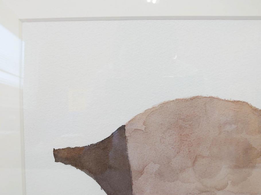 真作　柚木沙弥郎　「デコイ」　サイン入り　5号　リトグラフ(版画、絵画、額装、鴨、共シール)(R-077072)
