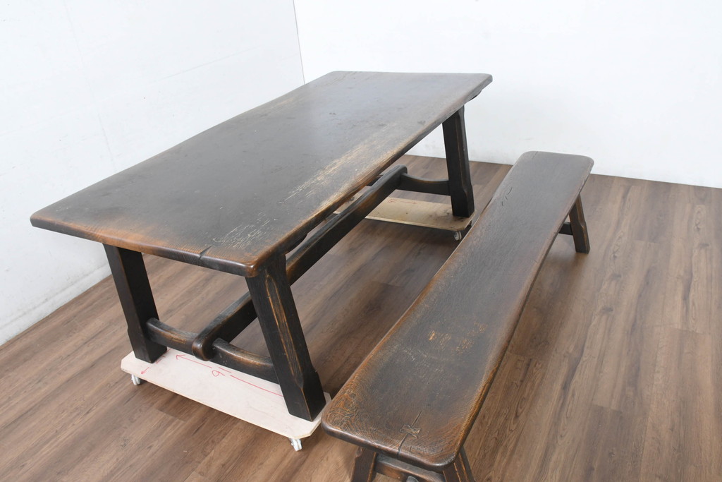 中古　飛騨産業　PROVINCIAL(プロヴィンシャル・プロビンシャル)　素朴な風合いが温かみのあるトリッスルベンチ(長椅子、板座チェア、ダイニングベンチ、飾り台)(定価約24万円)(R-083598)