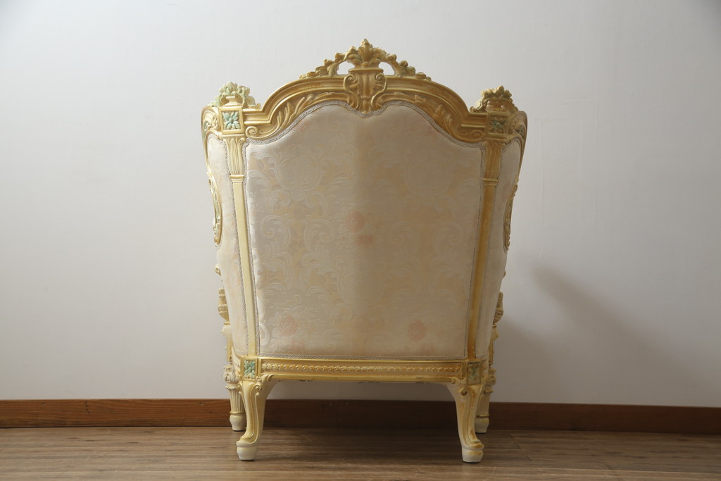 中古　イタリア高級家具　SILIK(シリック)　ロココ調　優雅で上品な空間づくりにぴったりな1人掛けソファ(一人掛けソファ、1P、アームソファ)(R-075092)