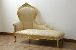 中古　美品　イタリア高級家具　SILIK(シリック)　ロココ調　優雅でロマンチックな雰囲気溢れるシェーズロング(カウチソファ、2人掛けソファ、2P、長椅子、二人掛け)(定価約190万円)(R-076658)