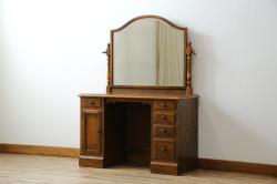 中古　美品　三越家具(現カントリーハウス)　Brugge(ブルージュ)　オーク材　クラシカルな雰囲気漂うドレッサー(鏡台、ミラー)(R-068239)