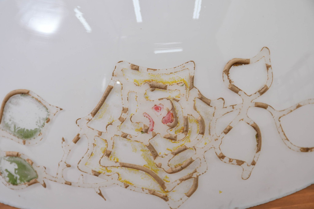 和製アンティーク　薔薇(バラ)　繊細なガラス絵が彩るレトロランプシェード2個セット(照明カバー、吊り下げ照明、ペンダントライト、天井照明、電笠)(R-083855)
