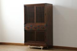 中古　松本民芸家具　丸型一面鏡　西洋アンティークのようなデザインが魅力的なドレッサー(鏡台、ミラー、化粧台)(R-068814)
