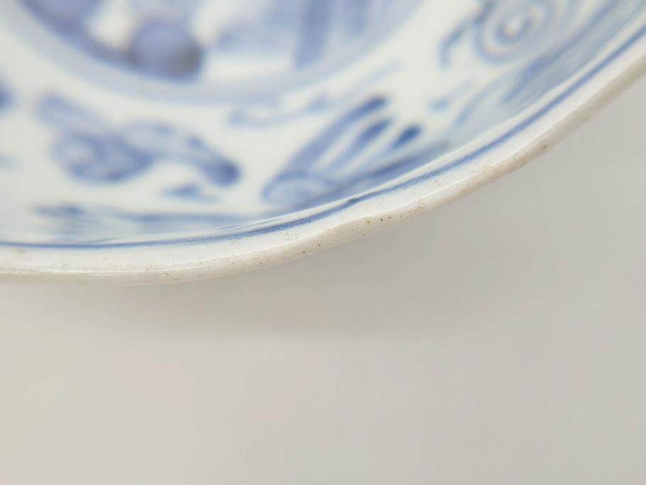 江戸期　上手物　古伊万里　染付　二重角福　渦福　鳳凰山水文　約14cm　4.7寸　なます皿2枚セット(中皿、和皿、和食器、四寸七分)(R-077087)