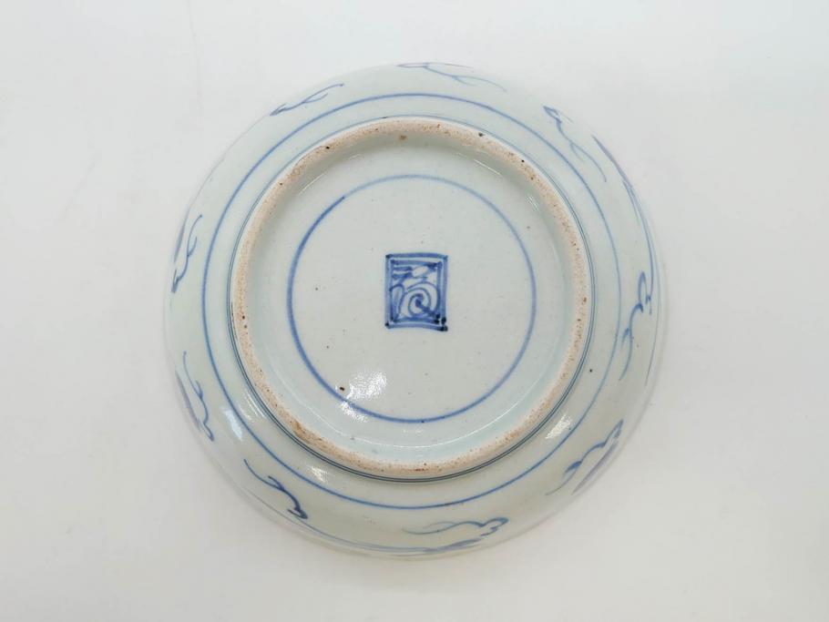 江戸期　上手物　古伊万里　染付　二重角福　渦福　鳳凰山水文　約14cm　4.7寸　なます皿2枚セット(中皿、和皿、和食器、四寸七分)(R-077087)