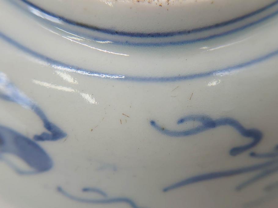 江戸期　上手物　古伊万里　染付　二重角福　渦福　鳳凰山水文　約14cm　4.7寸　なます皿2枚セット(中皿、和皿、和食器、四寸七分)(R-077087)