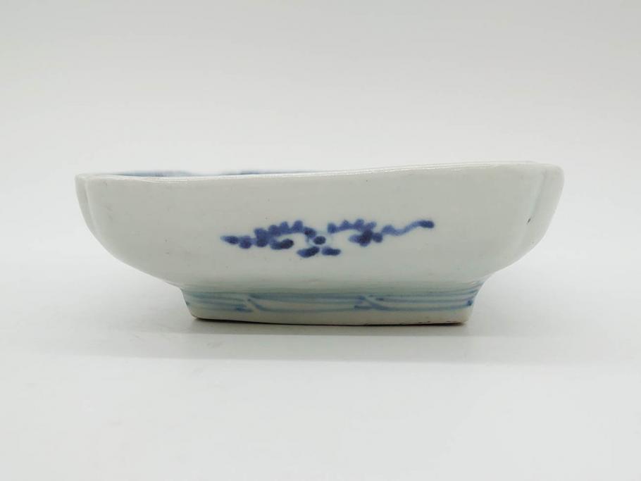 江戸期　古伊万里　染付　冨貴長春　約21cm　7寸　牡丹蛸唐草文　細やかで力強く描かれた文様が魅力的な長皿(七寸、和食器、和皿)(R-077133)