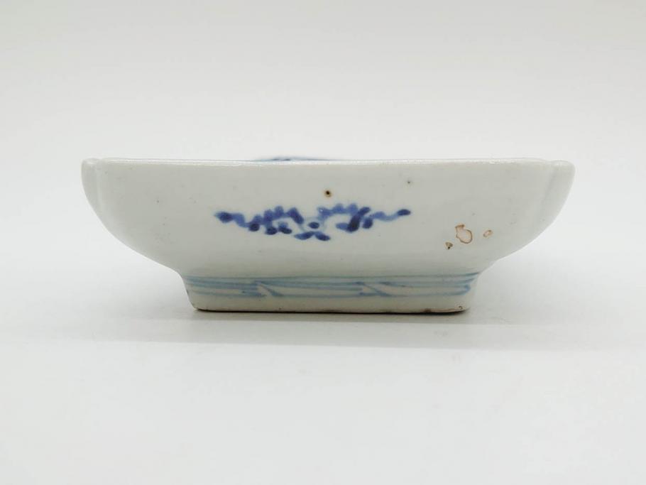 江戸期　古伊万里　染付　冨貴長春　約21cm　7寸　牡丹蛸唐草文　細やかで力強く描かれた文様が魅力的な長皿(七寸、和食器、和皿)(R-077133)