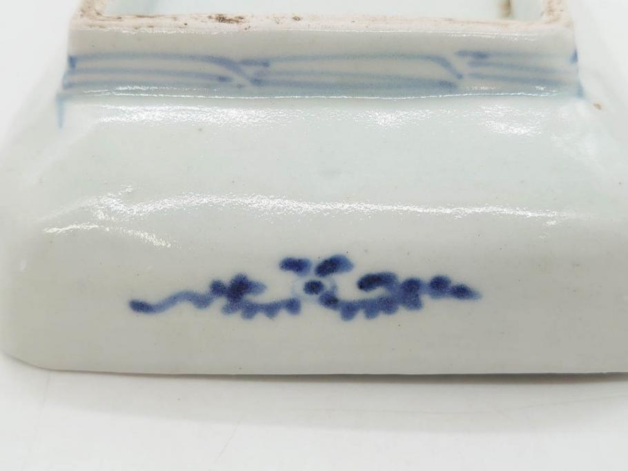 江戸期　古伊万里　染付　冨貴長春　約21cm　7寸　牡丹蛸唐草文　細やかで力強く描かれた文様が魅力的な長皿(七寸、和食器、和皿)(R-077133)
