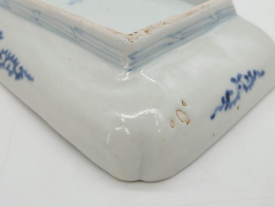 江戸期　古伊万里　染付　冨貴長春　約21cm　7寸　牡丹蛸唐草文　細やかで力強く描かれた文様が魅力的な長皿(七寸、和食器、和皿)(R-077133)