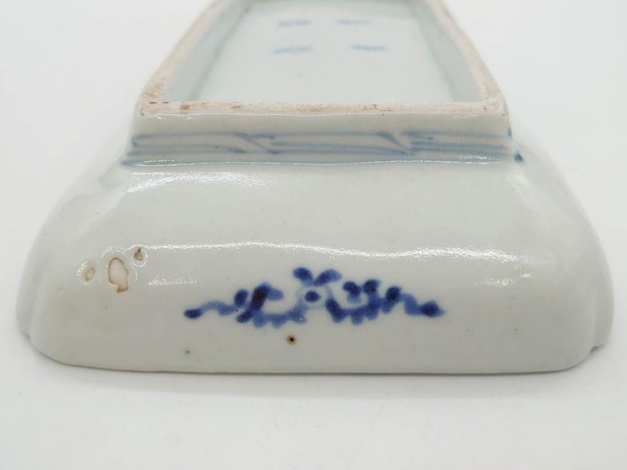 江戸期　古伊万里　染付　冨貴長春　約21cm　7寸　牡丹蛸唐草文　細やかで力強く描かれた文様が魅力的な長皿(七寸、和食器、和皿)(R-077133)