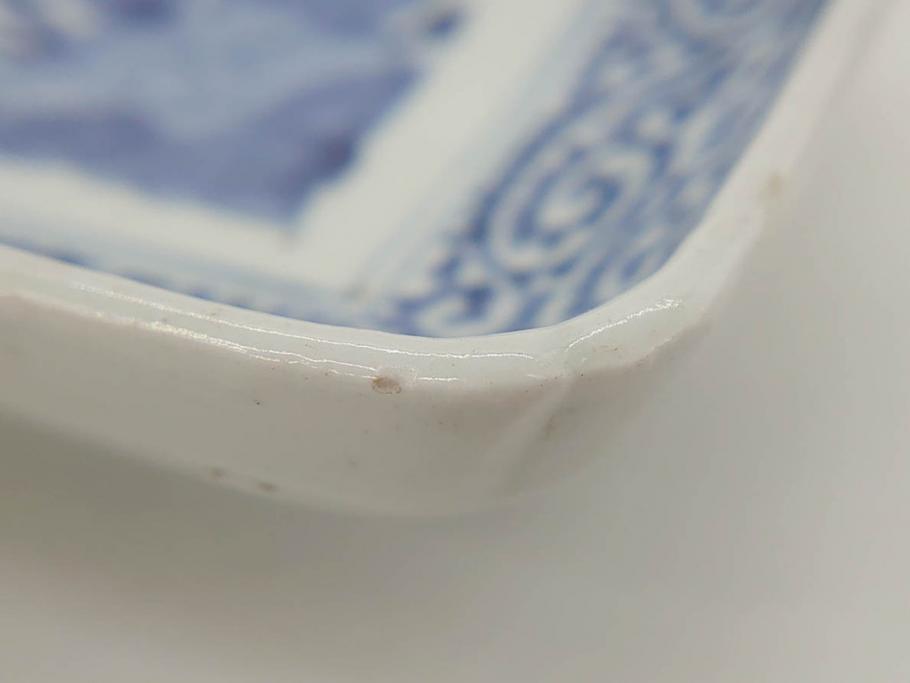 江戸期　古伊万里　染付　冨貴長春　約21cm　7寸　牡丹蛸唐草文　細やかで力強く描かれた文様が魅力的な長皿(七寸、和食器、和皿)(R-077133)