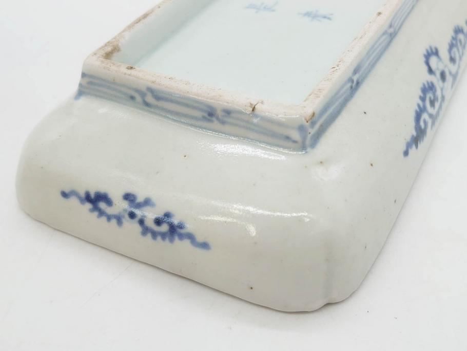 江戸期　古伊万里　染付　富貴長春　約21.5cm　7.1寸　牡丹蛸唐草文　細やかで力強く描かれた文様が魅力的な長皿(七寸一分、和食器、和皿)(R-077134)