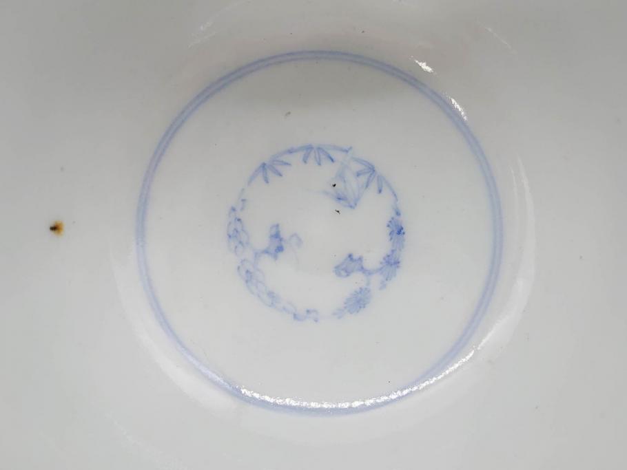 江戸期　古伊万里　微塵唐草文染付　松竹梅　約12cm　3.8寸　繊細な絵付けが見事な蓋付き茶碗3客セット(和食器、三寸八分)(R-077135)