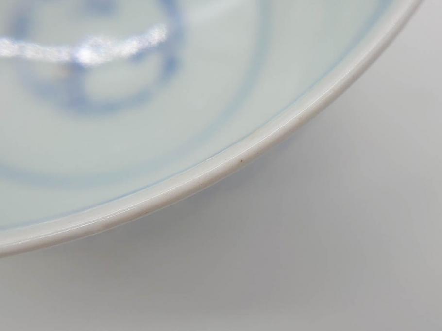 江戸期　古伊万里　微塵唐草文染付　松竹梅　約12cm　3.8寸　繊細な絵付けが見事な蓋付き茶碗3客セット(和食器、三寸八分)(R-077160)