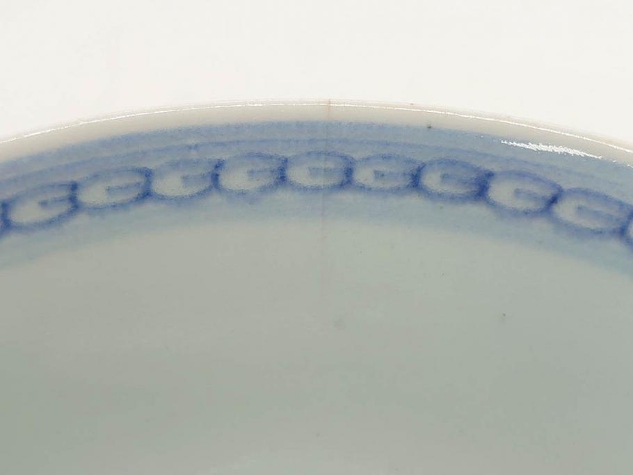 江戸期　古伊万里　微塵唐草文染付　松竹梅　約12cm　3.8寸　繊細な絵付けが見事な蓋付き茶碗3客セット(和食器、三寸八分)(R-077160)
