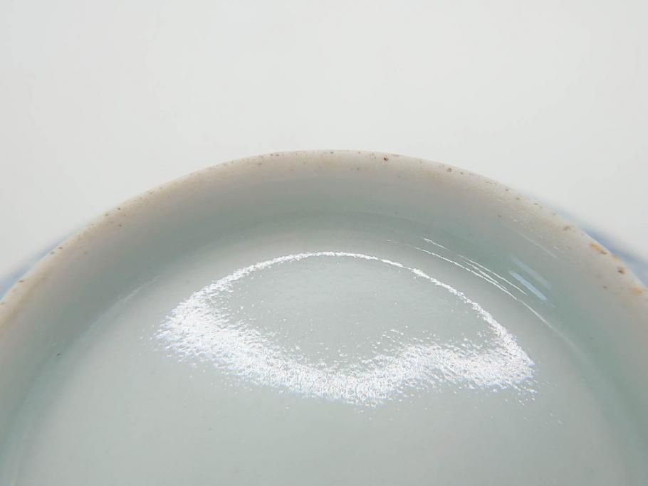 江戸期　古伊万里　微塵唐草文染付　松竹梅　約12cm　3.8寸　繊細な絵付けが見事な蓋付き茶碗3客セット(和食器、三寸八分)(R-077160)