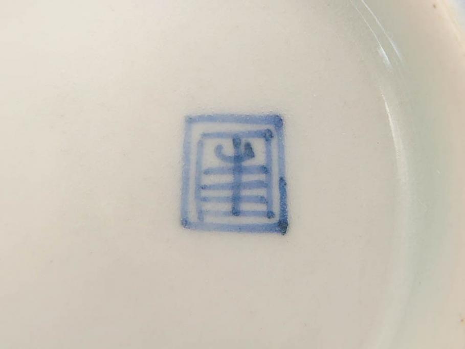 江戸期　古伊万里　微塵唐草文染付　松竹梅　約12cm　3.8寸　繊細な絵付けが見事な蓋付き茶碗3客セット(和食器、三寸八分)(R-077160)