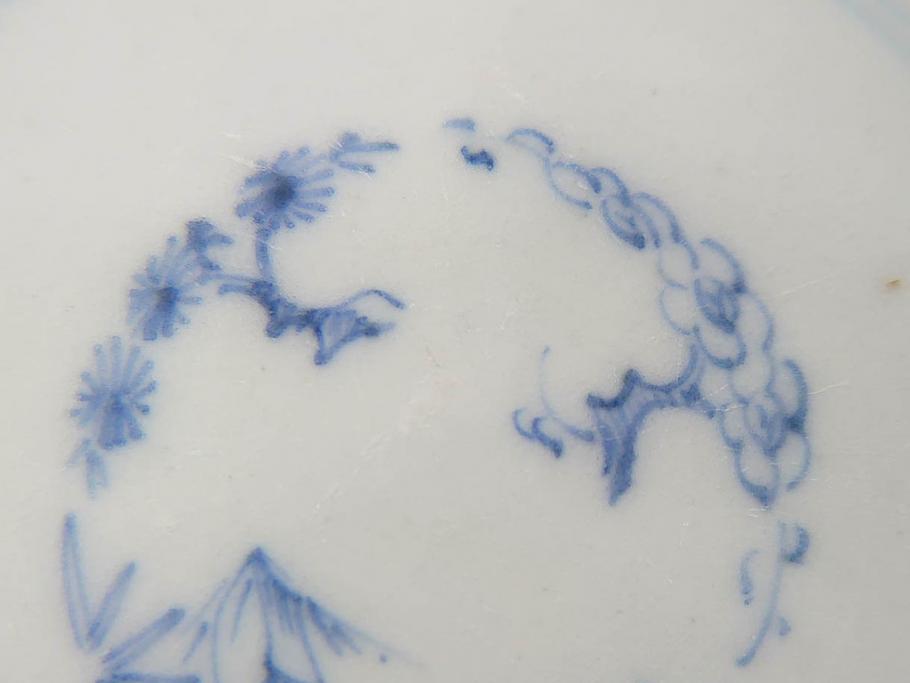 江戸期　古伊万里　微塵唐草文染付　松竹梅　約12cm　3.8寸　繊細な絵付けが見事な蓋付き茶碗3客セット(和食器、三寸八分)(R-077160)