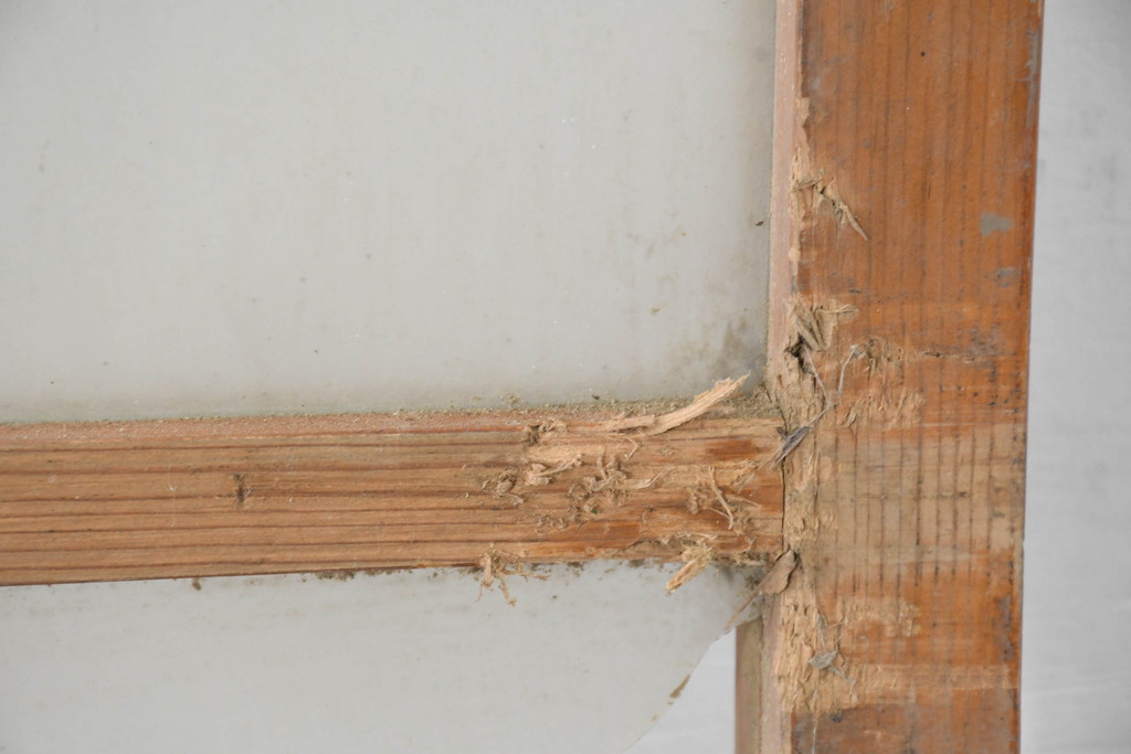 アンティーク建具　使い込まれた風合いが味わい深いモールガラスがアクセントのガラス戸2枚セット(引き戸)(R-083502)