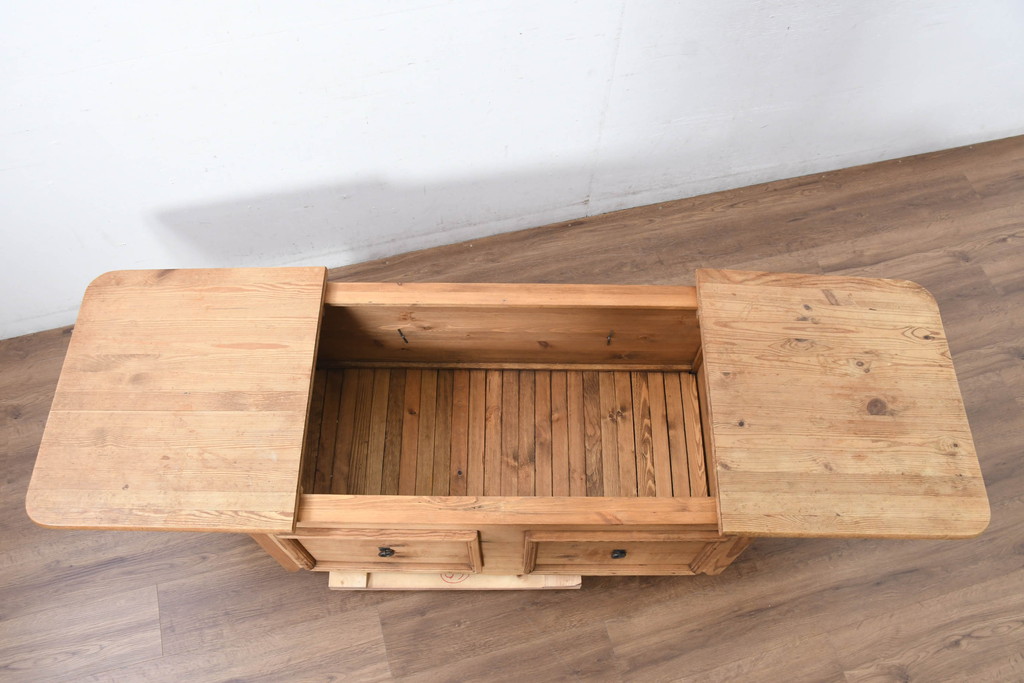 中古　イギリス輸入家具　カントリースタイル　素朴な温かみが感じられるパイン材のスライド式ベンチ収納(ブランケットボックス、コファー、収納箱、ベンチチェスト、英国)(R-083228)